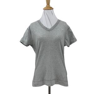 Nike Knit Shirt Womens L Large Gray Short Sleeve V Neck Cotton Stretch Top